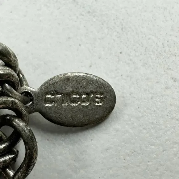 Chico's Multi Strand Seed Bead Necklace Blue Green Silver Tone Long ✨ - Picture 9 of 9